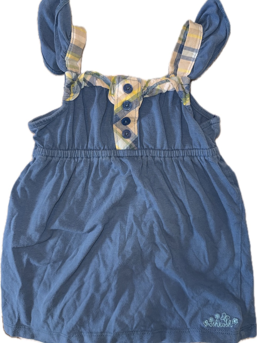 Vintage Osh Blue Plaid-Trim Sleeveless Baby Doll Style Girls Shirt